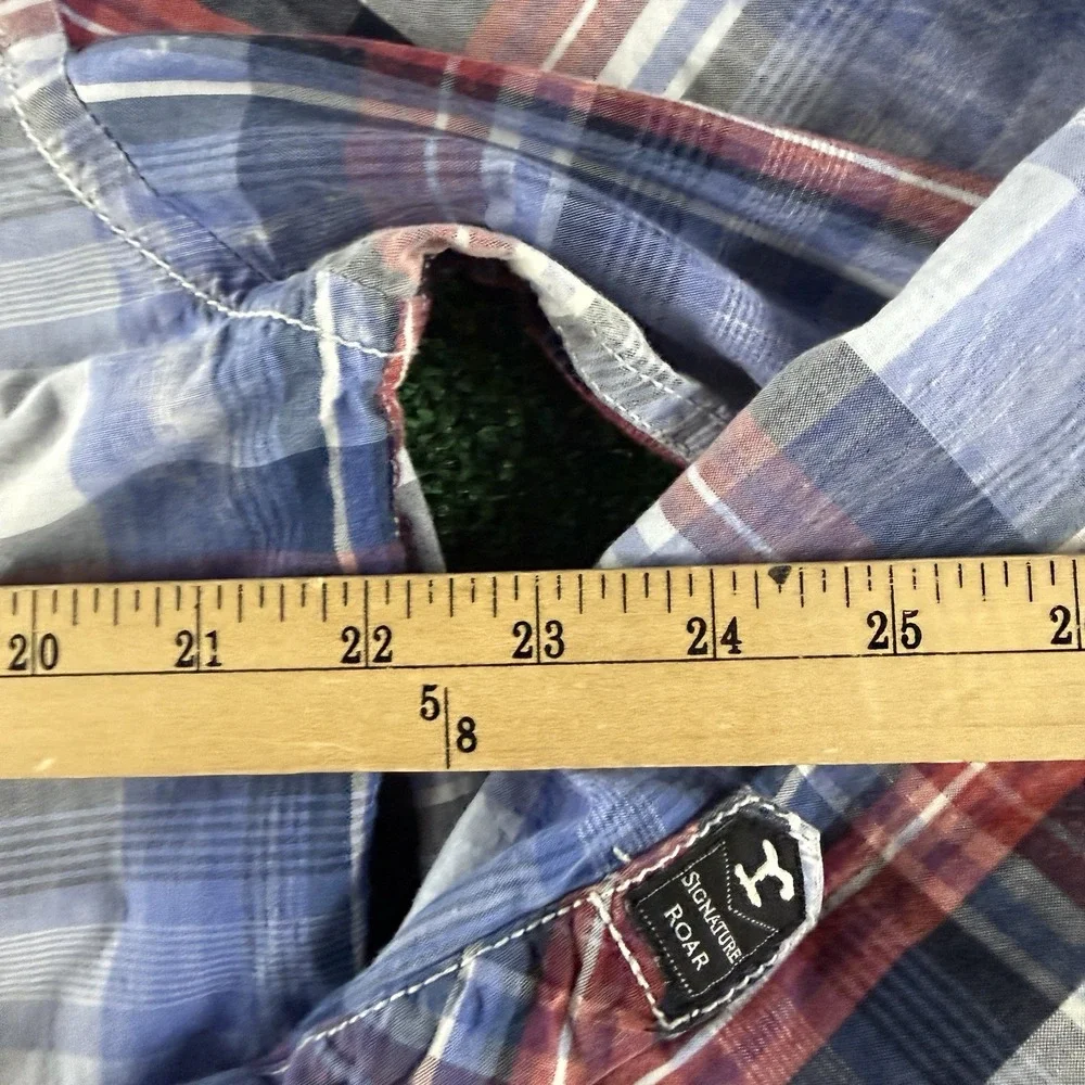 Roar Men's Long Sleeve Button Shirt Size XL Blue Plaid Embroidered